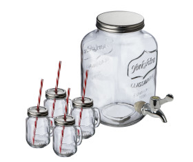 Dispensador de cristal con 4 jarritas